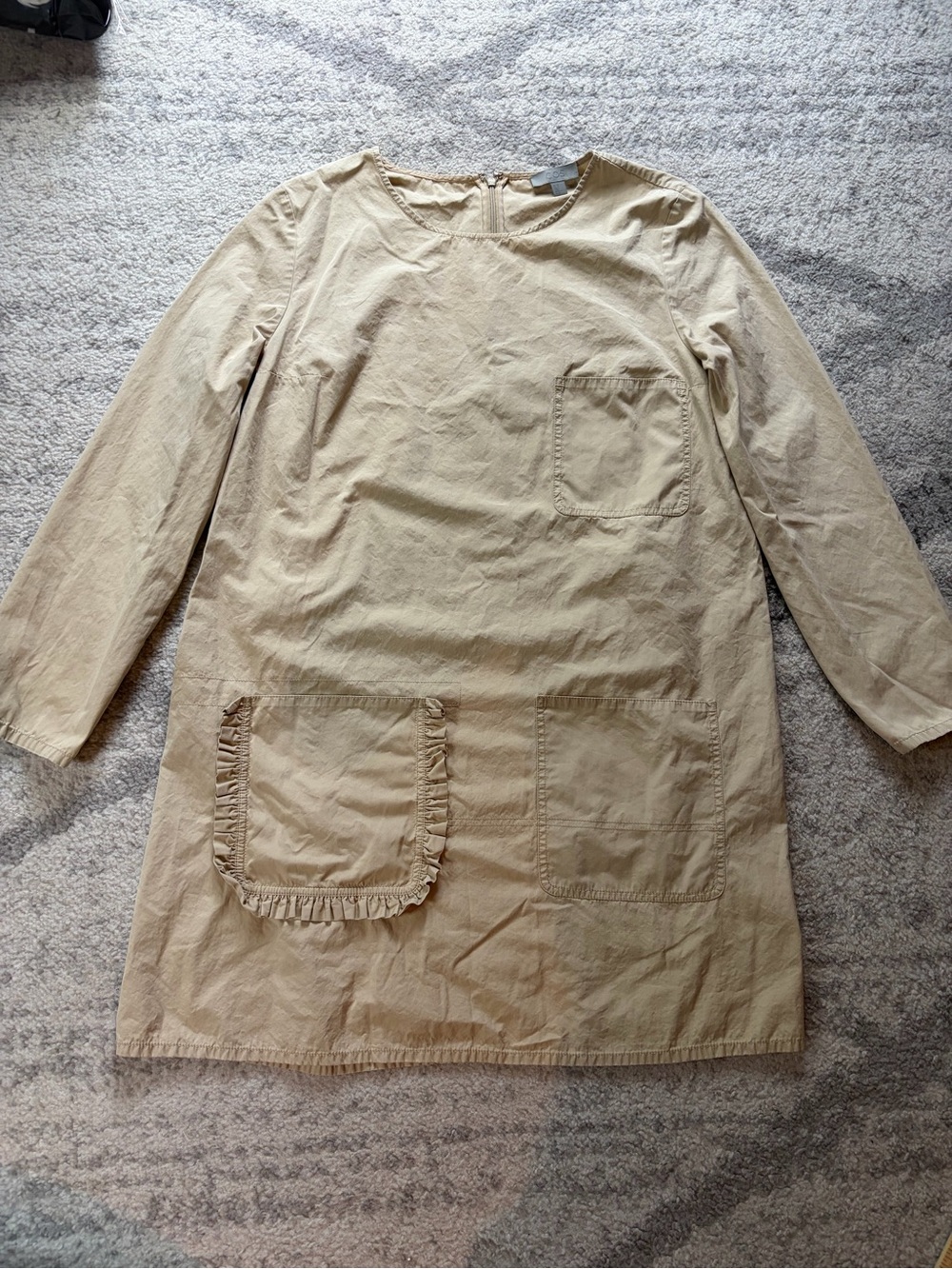 COS Beige Utility Pocket Long Sleeve Shift Dress Size 12